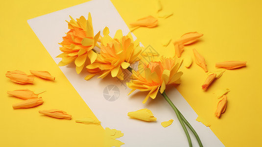 几朵菊花黄色背景上几朵漂亮的黄色小清新菊花插画