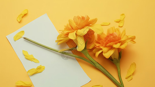 在黄色背景上一株漂亮的黄色菊花图片