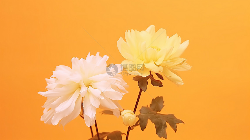 秋天盛开的白色菊花和黄色菊花图片