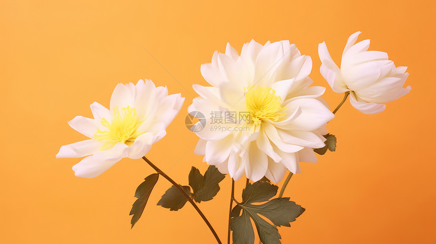 三株盛开的白色菊花图片