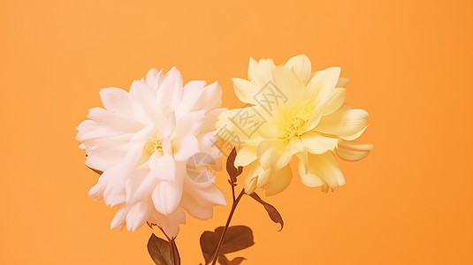 简约的黄色背景上两朵小清新盛开的菊花背景图片