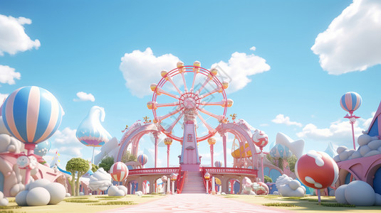 粉色立体卡通摩天轮游乐场背景图片