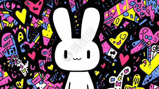 微笑可爱的卡通小白兔涂鸦风图片