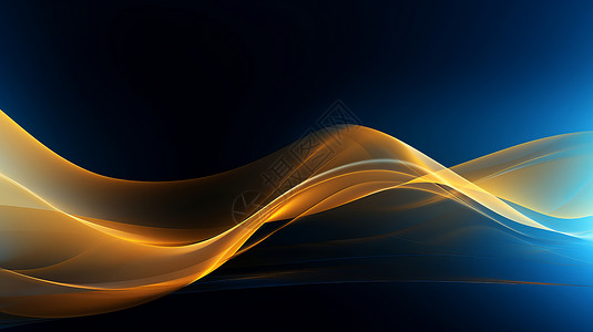 金色活科技深蓝色背景上飘逸的波浪背景插画