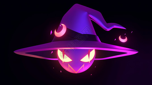 紫色面具万圣节魔幻的卡通女巫帽子插画