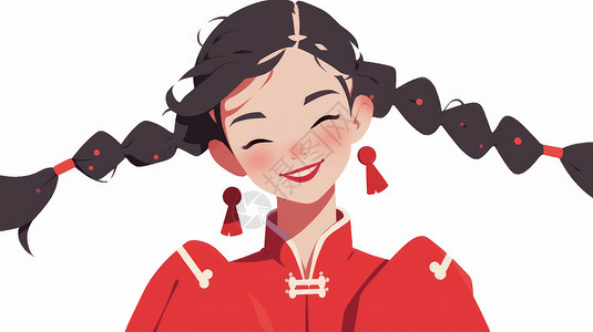 穿喜庆的红色服装开心笑的卡通女孩图片
