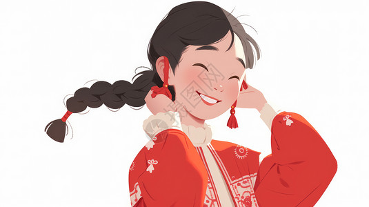 穿红色毛衣开心笑的可爱卡通小女孩图片