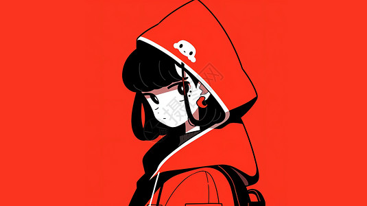 穿红色斗篷酷酷的卡通女孩背景图片