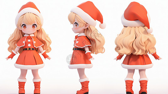 圣诞老人装圣诞节穿着圣诞装可爱的立体卡通女孩IP插画