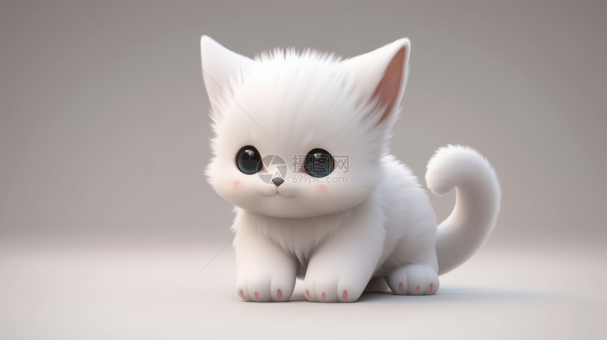 立体可爱的卡通小白猫图片