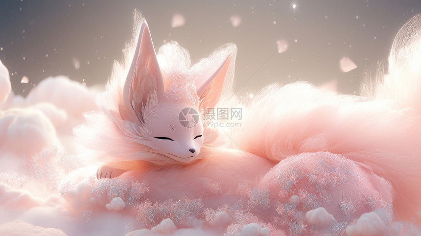 毛茸茸的粉色立体卡通小狐狸图片