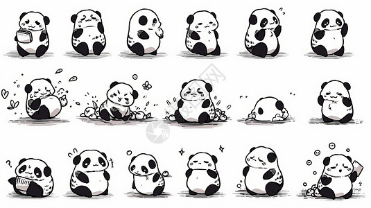 小熊猫可爱表情胖胖的可爱卡通小熊猫各种动作与表情插画