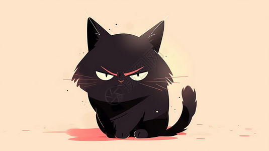 生气的黑色可爱卡通猫图片