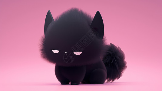 小眼睛猫不太高兴的黑色毛茸茸可爱卡通猫插画