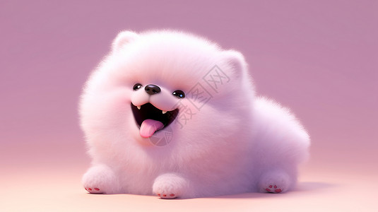 毛茸茸开心笑的立体卡通小白狗背景图片