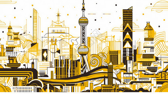 扁平风抽象现代的卡通城市建筑背景图片