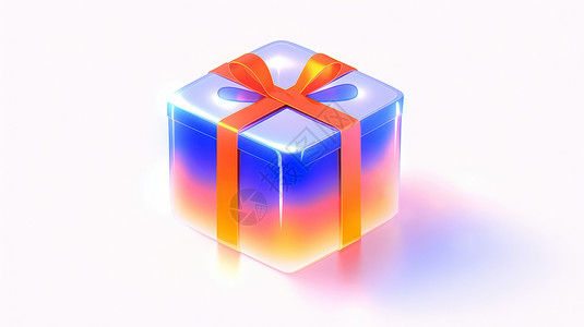 蓝色立体盒子橙蓝渐变立体可爱的卡通礼物盒插画