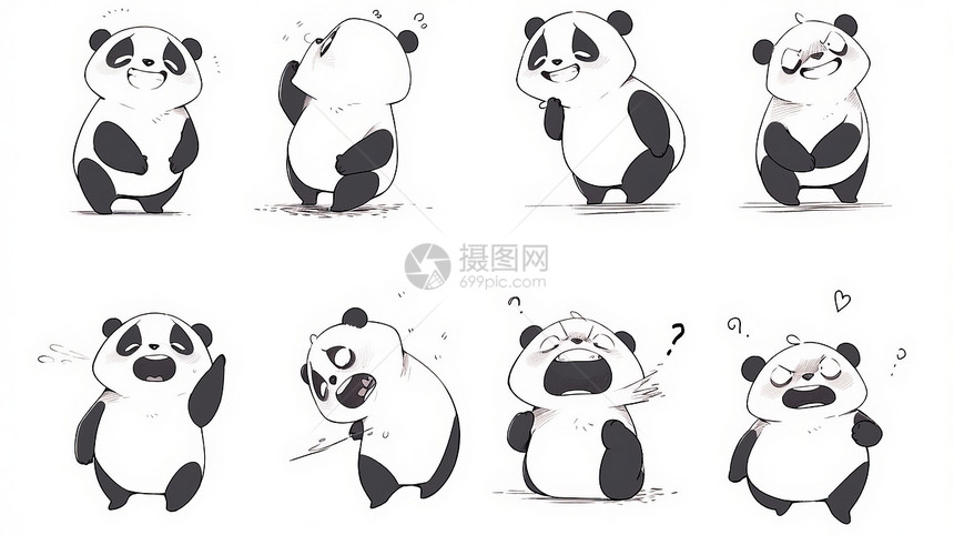 可爱卡通熊猫各种动作与表情图片