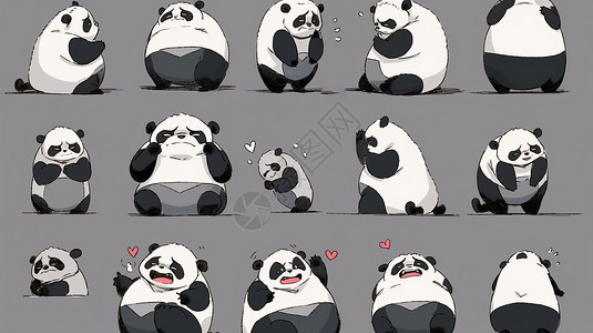 胖胖的可爱卡通熊猫各种表情与动作图片