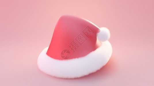 毛茸茸红色立体可爱的卡通圣诞帽背景图片