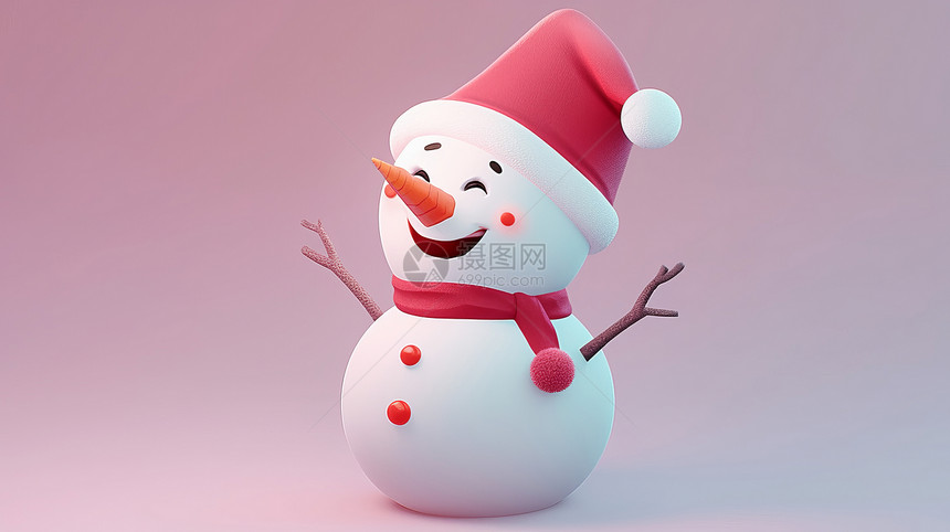 戴着圣诞帽开心笑的立体卡通小雪人图片