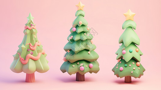 圣诞节三个立体可爱的卡通圣诞树高清图片