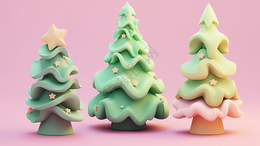 圣诞节立体可爱的黏土风卡通圣诞树背景图片