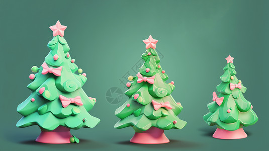 圣诞节三棵绿色卡通圣诞树图片