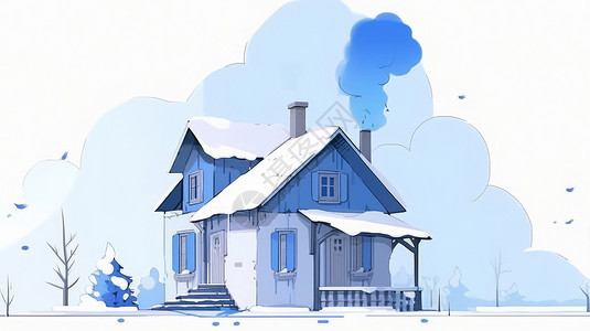 蓝色调温馨的卡通小木屋图片