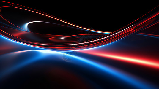 红色科幻素材霓虹光流动的线条科技感背景插画