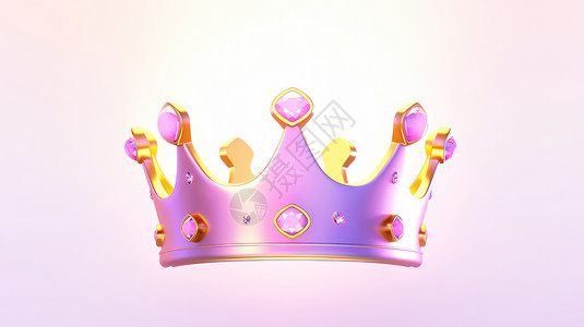 立体粉色皇冠粉色可爱的卡通皇冠镶嵌着钻石插画
