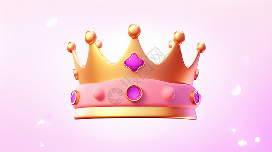 镶嵌玫红色钻石的可爱卡通黄金皇冠背景图片