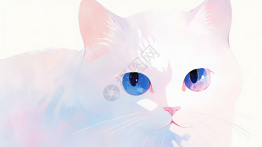 蓝色眼睛猫蓝色眼睛白色可爱的卡通小猫插画