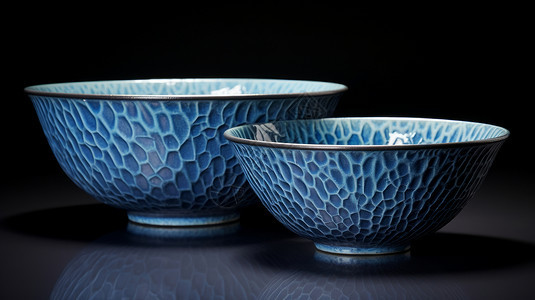 仿瓷碗两个立体精致花纹的瓷碗仿文物插画