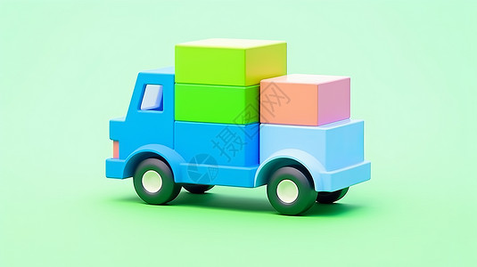 可爱的卡通小汽车拉着彩色积木块图片