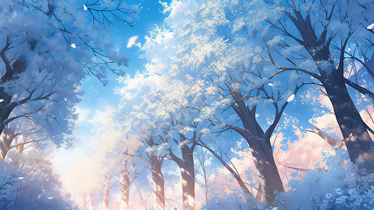 蓝色调美丽的卡通森林背景图片