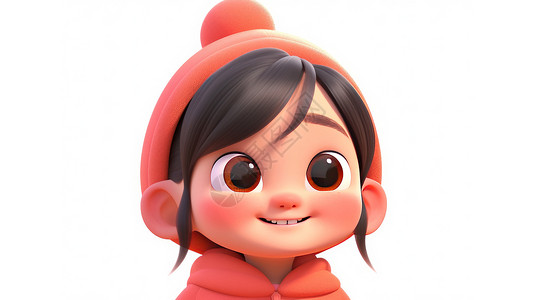 戴着红色帽子开心微笑的可爱大卡通小女孩背景图片