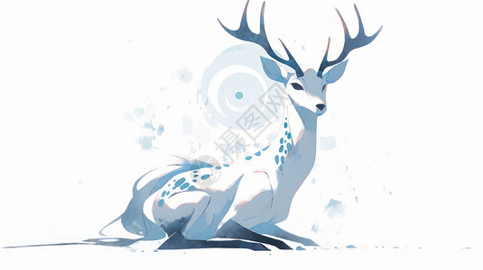 休息的鹿趴在地上休息的扁平风卡通白色神鹿插画