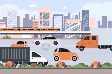 122全国交通全国交通日城市交通插画