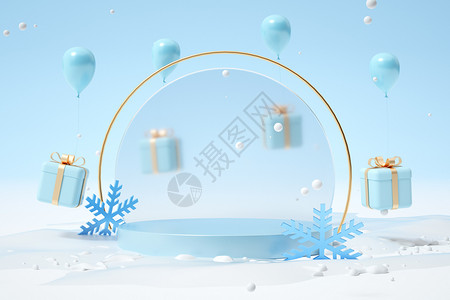 冬上新雪地展台背景图片