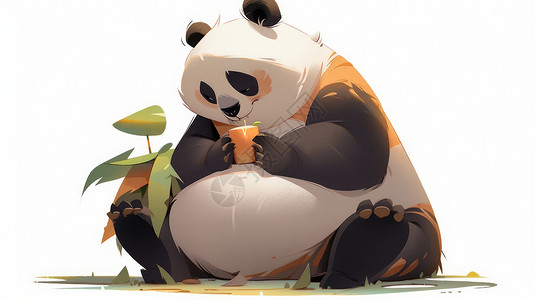 呆萌大熊猫双手捧着食物呆萌可爱的卡通大熊猫插画