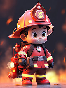 背着消防器材立体可爱卡通消防员插画
