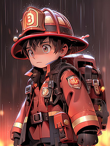 下雨淋湿大雨中被淋湿的卡通消防员插画
