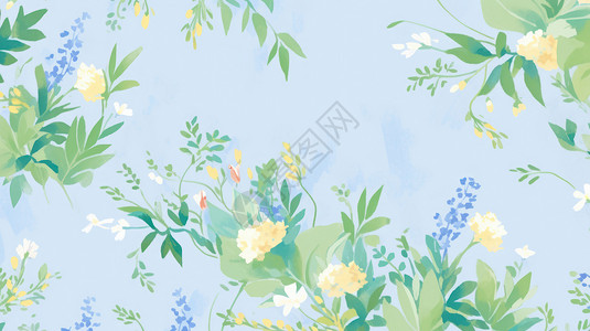 蓝色漂亮的卡通花朵背景背景图片