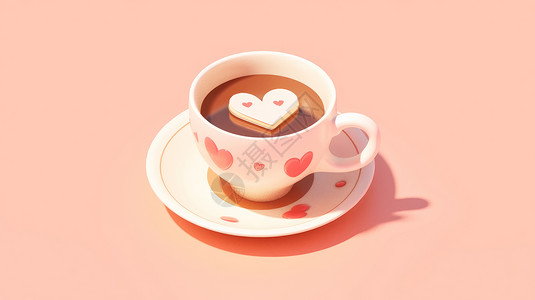 心形咖啡可爱的爱心卡通咖啡杯插画