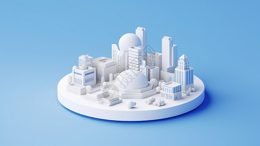白色立体卡通城市高楼模型图片