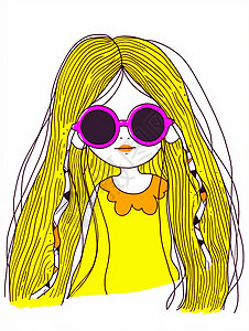 黄色长发戴着墨镜的涂鸦风卡通女孩图片