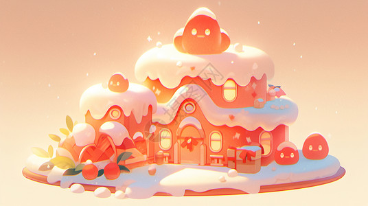 落满厚厚的雪的卡通圣诞屋背景图片