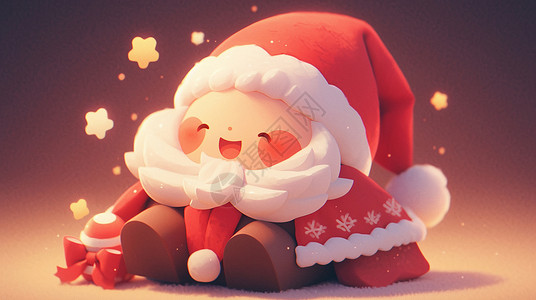 围着红色披风可爱的卡通圣诞老人背景图片