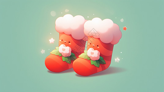 儿童袜一双红色可爱的卡通圣诞袜插画